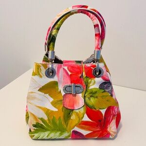 Borse in Pelle  🇮🇹 Genuine Leather Floral Print Handbags Vintage Made In Italy